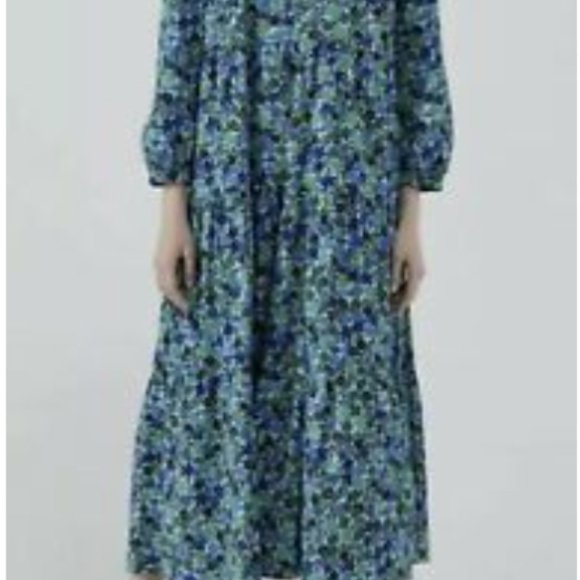 NWOT - Zara Sea Green Floral Print Dress Midi - Picture 6 of 6